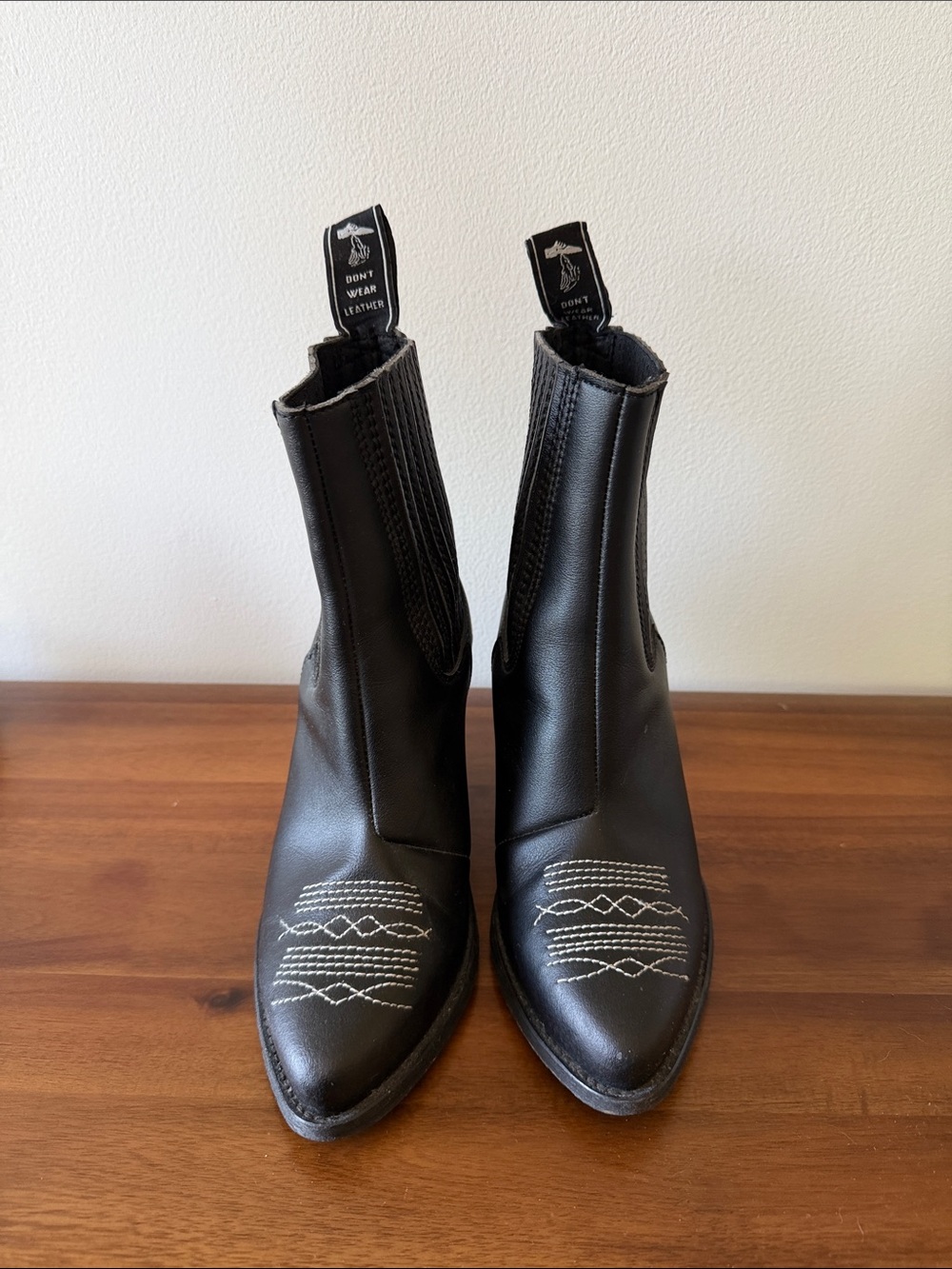 Black Chelsea Western Ankle Boots with White Stitching